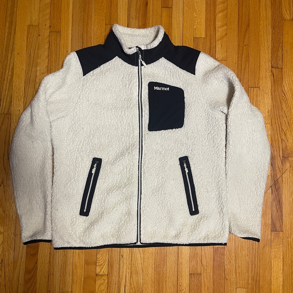 Marmot Cream and Black Fleece Jacket
